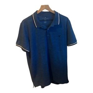 American Eagle Class Fit Polo Shirt Blue Heathered Short Sleeve XL‎